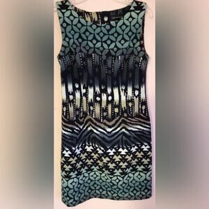 Connected apparel Gray green black midi sleeveless dress size 6